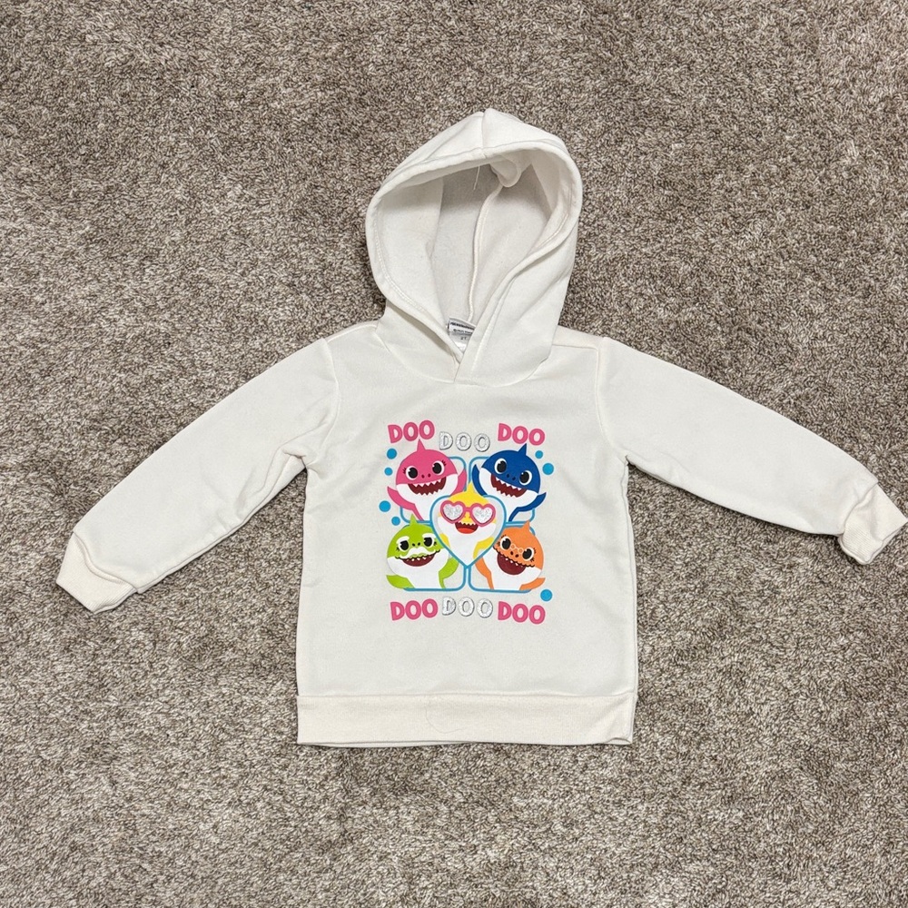 LIKE NEW Toddler White Hoodie with Colorful Baby Shark Print 2T